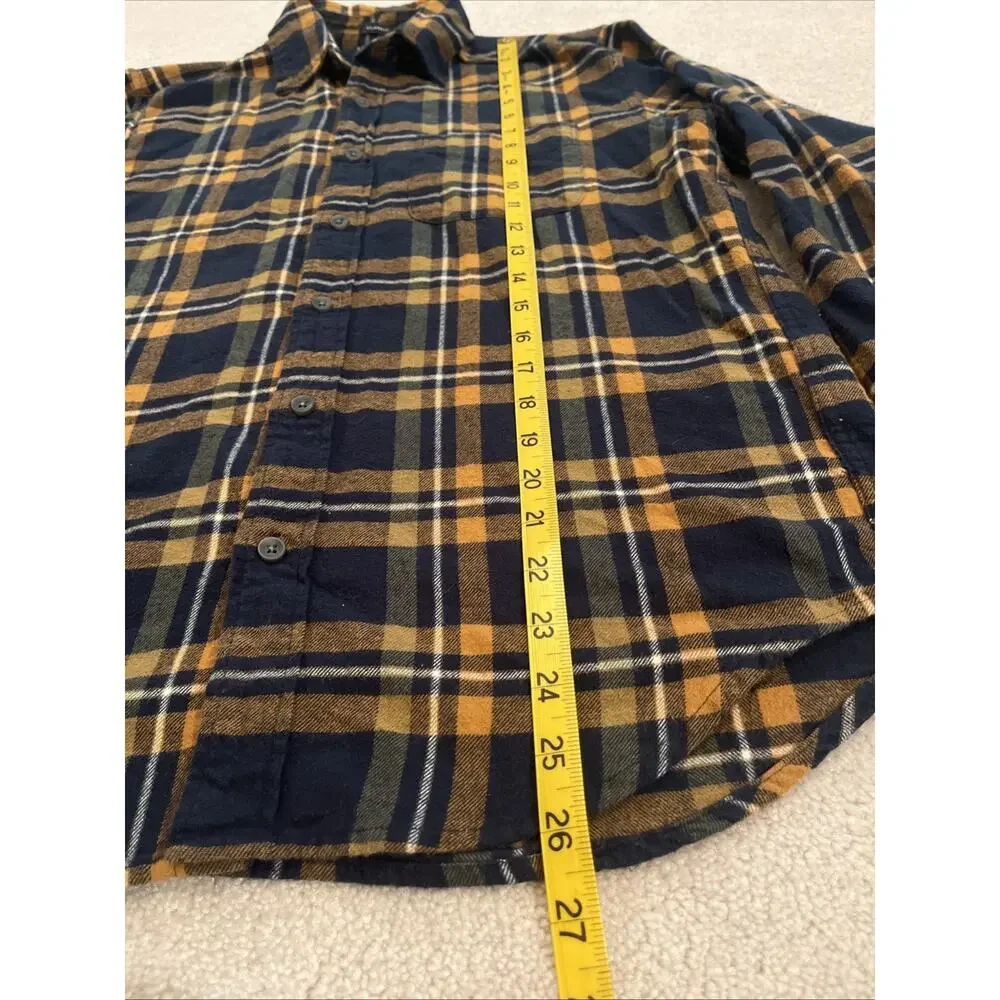 J. Crew Mens Flannel Shirt Blue/Brownish Orange Plaid Size Sm Classic Fit